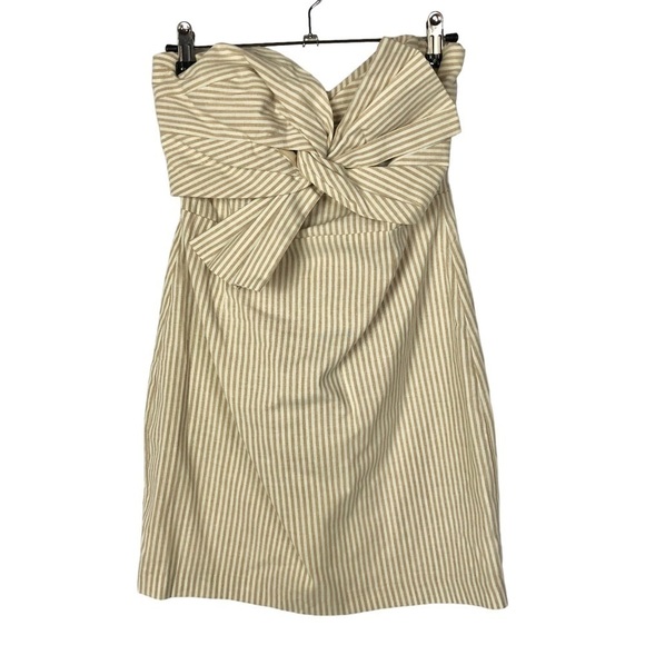 Lush Beige & White Stripe Knotted Strapless Mini Dress S - Picture 2 of 4